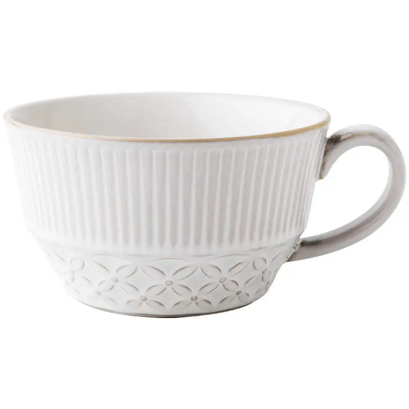450ml Large Capacity Oatmeal Mug Ceramic Yoghurt Cup Relief Household Breakfast Cups Drinkware