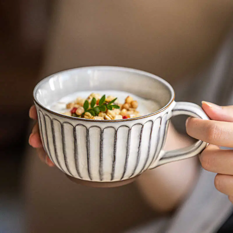 350ml Embossed Ceramic Coffee Cups Retro Flower Tea Cup Afternoon Tea Drinkware Breakfast Milk Oatmeal Mug