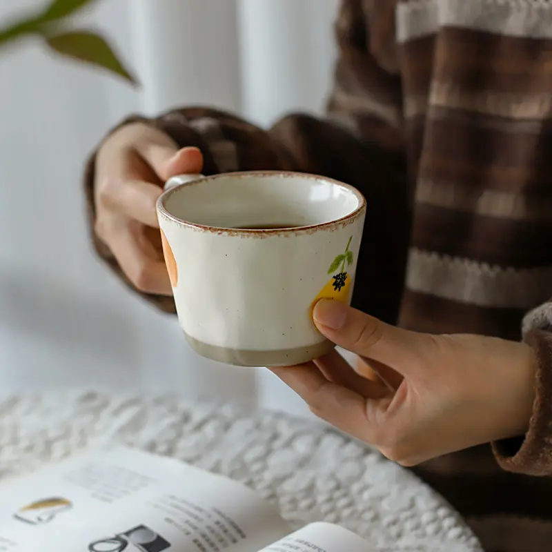 Japanese Style Cute Hand-Painted Ceramic Cups Kiln Change Glaze Retro Mug Household Breakfast Milk Coffee Cup