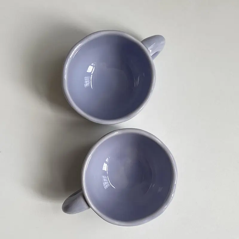 Handmade Creative Ceramic Cups Flower Print Home Breakfast Milk Juice Cup Underglaze Purple Office Coffee Mug