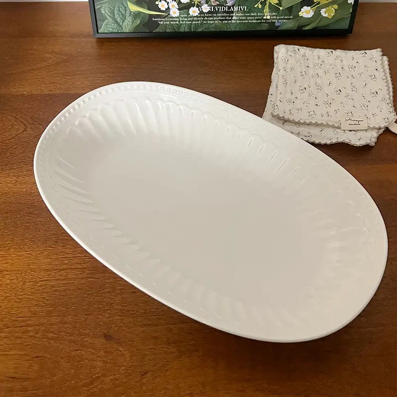 French Fish Plate Household Light Luxury Spaghetti Western Food Plate White Ceramic Dessert Plate Exquisite Dinner Plate