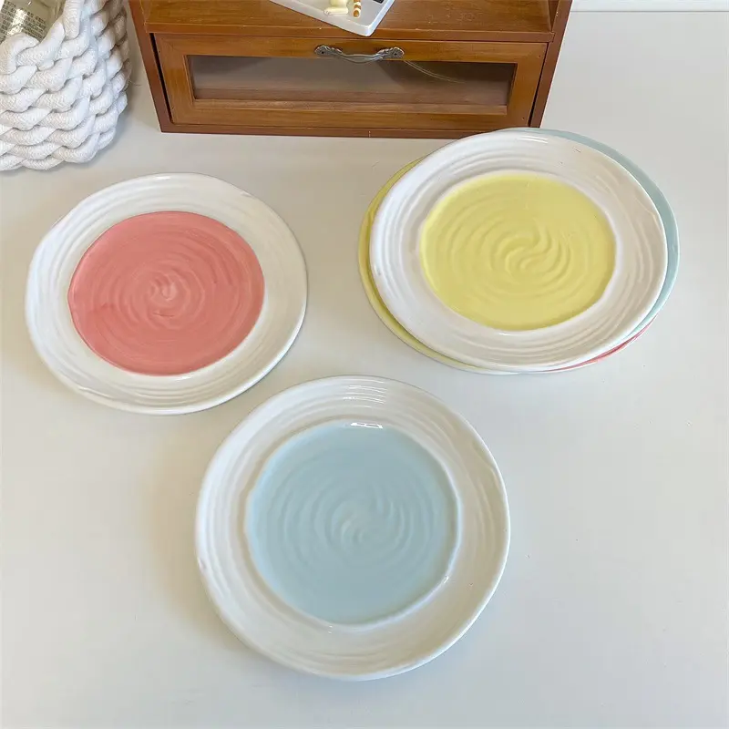 Macaron Coloured Dinner Plate Ceramic Afternoon Tea Dessert Cake Dish Western Food Plates 20cm Home Tableware