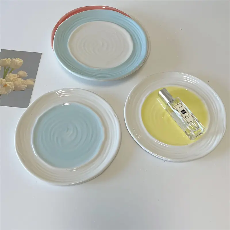 Macaron Coloured Dinner Plate Ceramic Afternoon Tea Dessert Cake Dish Western Food Plates 20cm Home Tableware