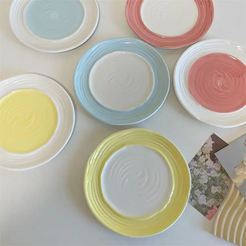 Macaron Coloured Dinner Plate Ceramic Afternoon Tea Dessert Cake Dish Western Food Plates 20cm Home Tableware