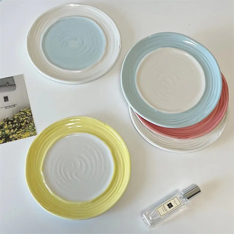 Macaron Coloured Dinner Plate Ceramic Afternoon Tea Dessert Cake Dish Western Food Plates 20cm Home Tableware