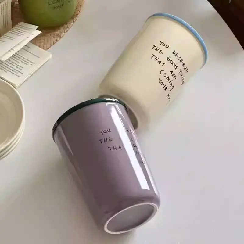 350ml Ceramic Mug Letter Printing Color Clash Coffee Cups Household Breakfast Milk Oatmeal Mug Drinkware