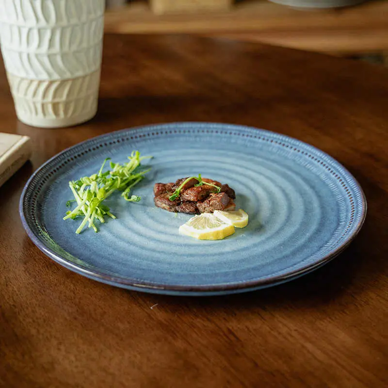 Ceramic Plate Kiln Change Glaze Western Food Spaghetti Plates Household Breakfast Dish Vintage Steak Disc 28cm Tableware