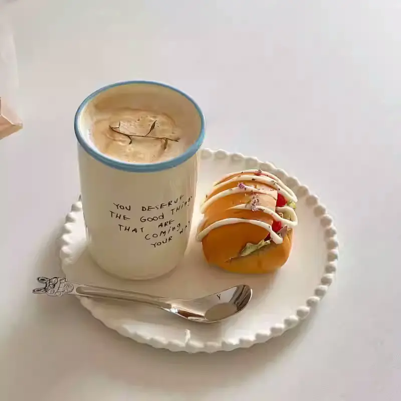 350ml Ceramic Mug Letter Printing Color Clash Coffee Cups Household Breakfast Milk Oatmeal Mug Drinkware
