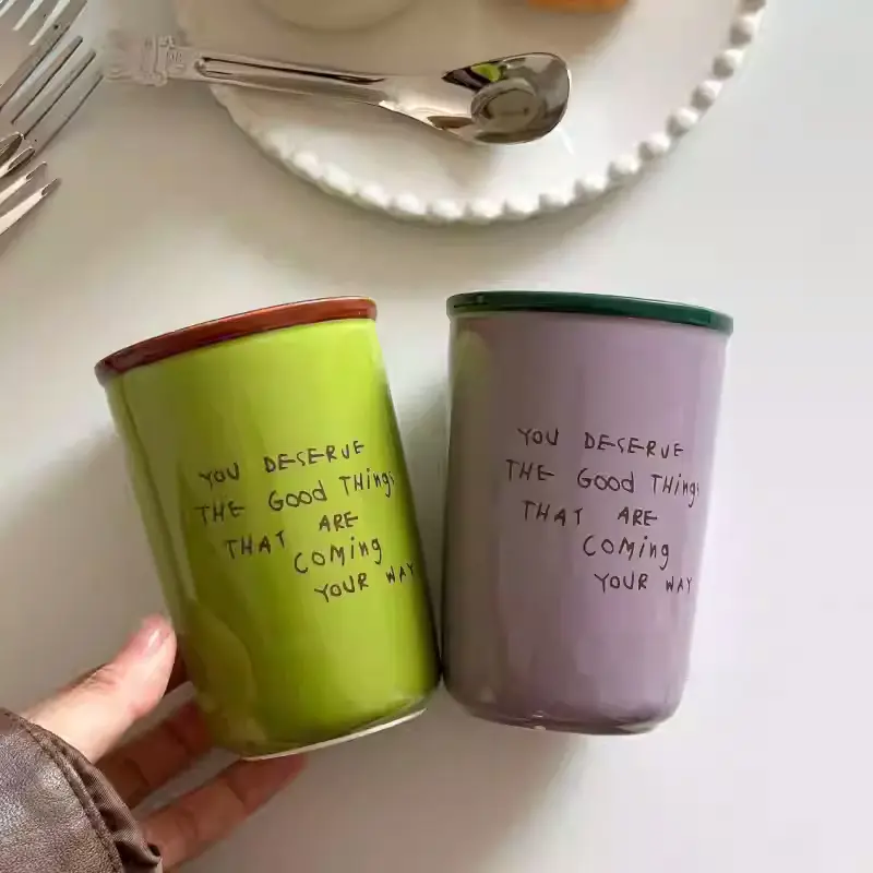 350ml Ceramic Mug Letter Printing Color Clash Coffee Cups Household Breakfast Milk Oatmeal Mug Drinkware
