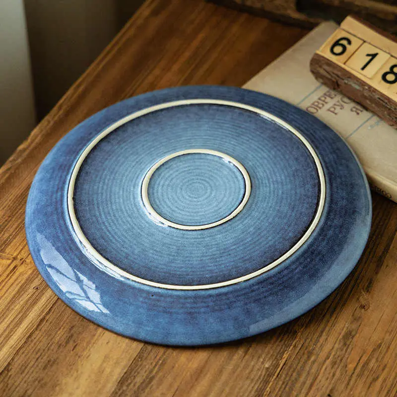 Ceramic Plate Kiln Change Glaze Western Food Spaghetti Plates Household Breakfast Dish Vintage Steak Disc 28cm Tableware