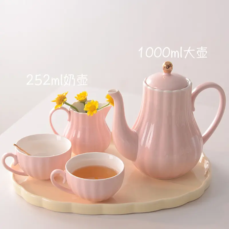 Ceramic Coffee Cups And Saucers Set Exquisite Afternoon Tea Drinkware Household Solid Colour Latte Cups Snack Plate