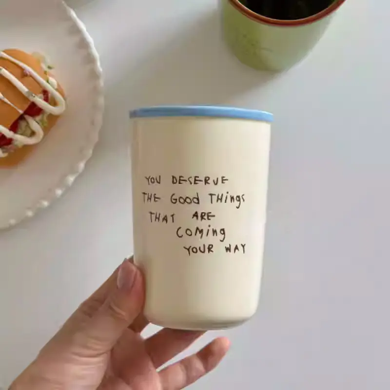 350ml Ceramic Mug Letter Printing Color Clash Coffee Cups Household Breakfast Milk Oatmeal Mug Drinkware