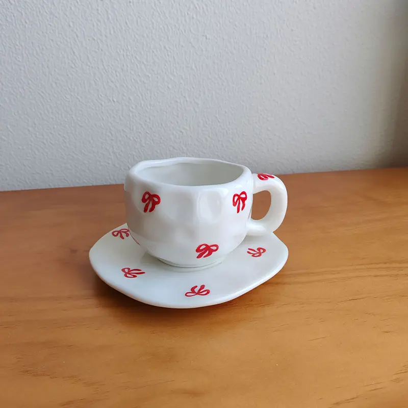 Exquisite Hand - Painted Bow Ceramic Tableware Afternoon Tea Coffee Cups Saucer Dessert Plate Breakfast Bowl Home Decoration