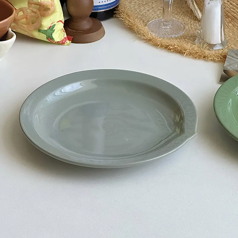 Vintage Ceramic Breakfast Tray Solid Colour Simple Western Spaghetti Plate Dessert Cake Plate 21cm Dish Household Tableware