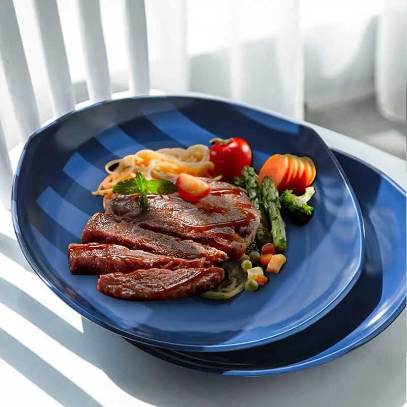 Blue Irregular Ceramic Steak Plate Simple Solid Colour Western Food Spaghetti Plates Household Fruit Dessert Dish
