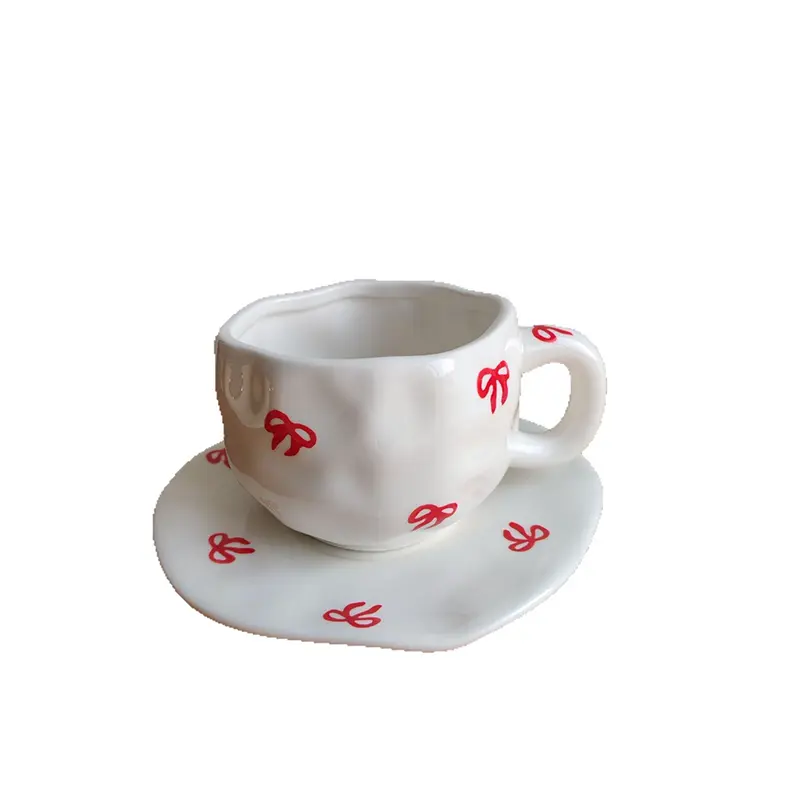 Exquisite Hand - Painted Bow Ceramic Tableware Afternoon Tea Coffee Cups Saucer Dessert Plate Breakfast Bowl Home Decoration
