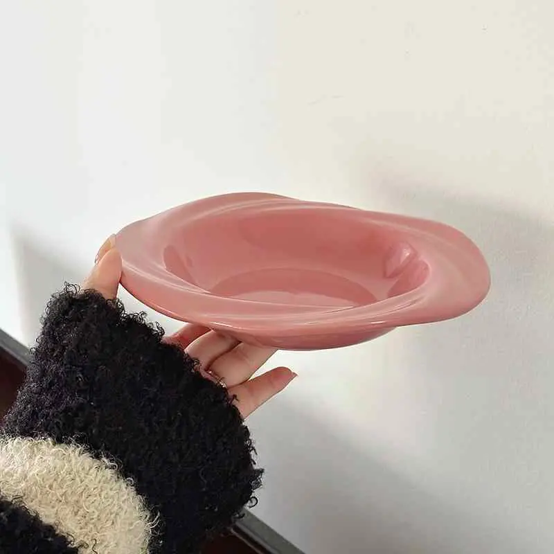 20cm Home Ceramic Vegetable Plate Breakfast Tray Solid Color Pasta Dish Simple Cake Straw Hat Plates