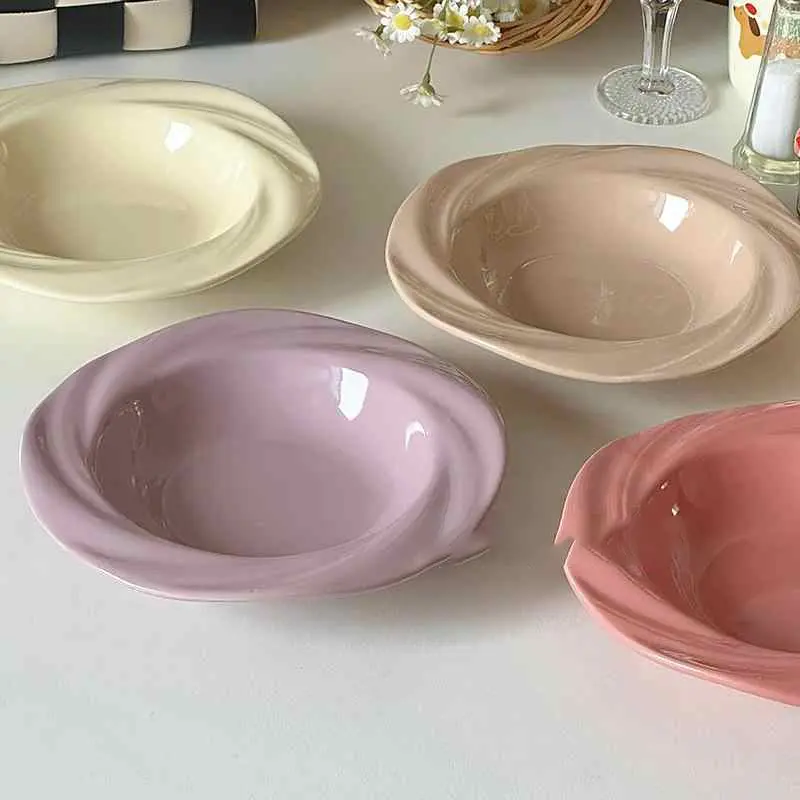 20cm Home Ceramic Vegetable Plate Breakfast Tray Solid Color Pasta Dish Simple Cake Straw Hat Plates
