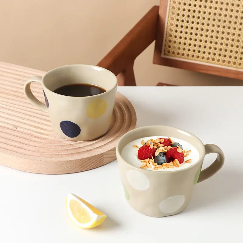 Polka Dot Vintage Ceramic Mug 360ml Household Coffee Mug Simple Breakfast Milk Oatmeal Cups Drinkware
