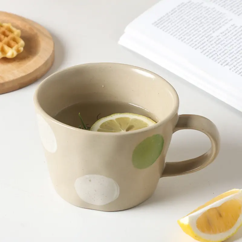 Polka Dot Vintage Ceramic Mug 360ml Household Coffee Mug Simple Breakfast Milk Oatmeal Cups Drinkware