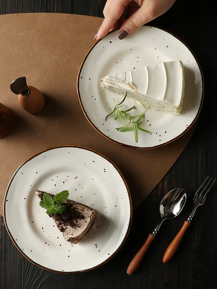 Retro Ink Splash Western Flat Plate Ceramic Dessert Pastry Plate Household Breakfast Plate Round Plate 17.5cm Tableware