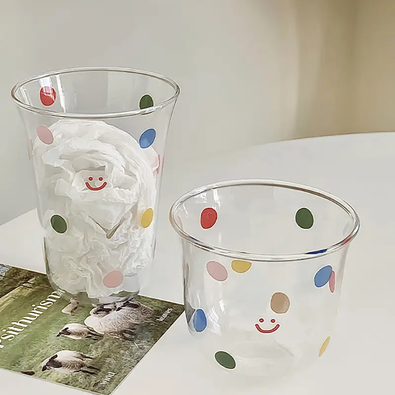 Cute Creative Daily Drinking Cups Korean Style Colorful Polka Dot Glass Cup Summer Beverage Juice Milk Coffee Cups For Home Use
