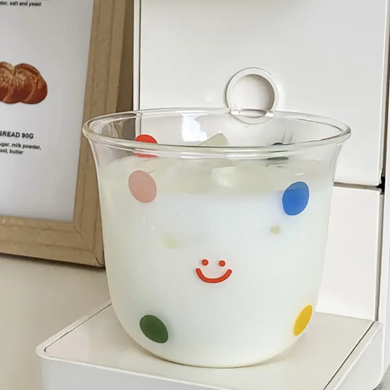 Cute Creative Daily Drinking Cups Korean Style Colorful Polka Dot Glass Cup Summer Beverage Juice Milk Coffee Cups For Home Use