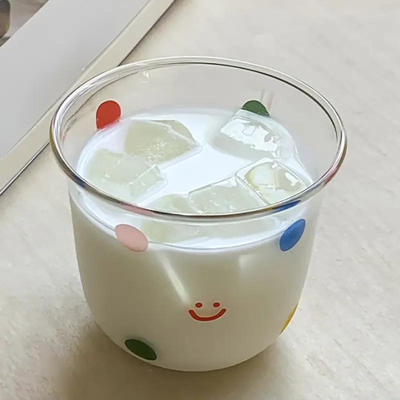 Cute Creative Daily Drinking Cups Korean Style Colorful Polka Dot Glass Cup Summer Beverage Juice Milk Coffee Cups For Home Use