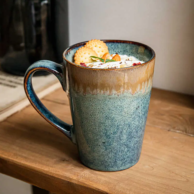 Creative Kiln Change Ceramic Coffee Mug 420 Ml Vintage Cup Household Breakfast Milk Oatmeal Cups Drinkware