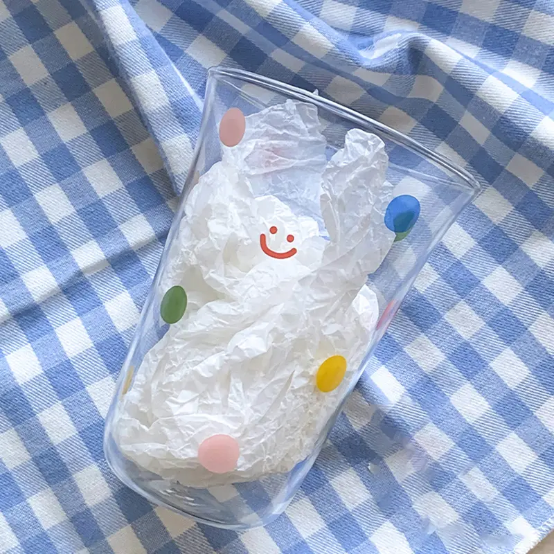 Cute Creative Daily Drinking Cups Korean Style Colorful Polka Dot Glass Cup Summer Beverage Juice Milk Coffee Cups For Home Use