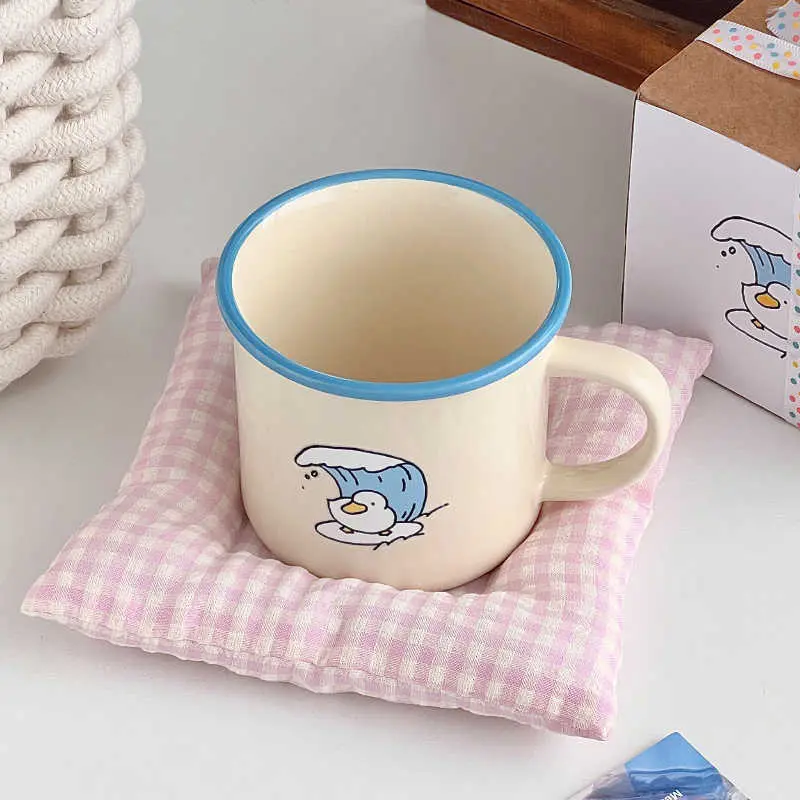 280ml Cartoon Ceramic Mug Cute Printed Couple Cup Coffee Cups With Handle Household Breakfast Milk Oatmeal Mugs