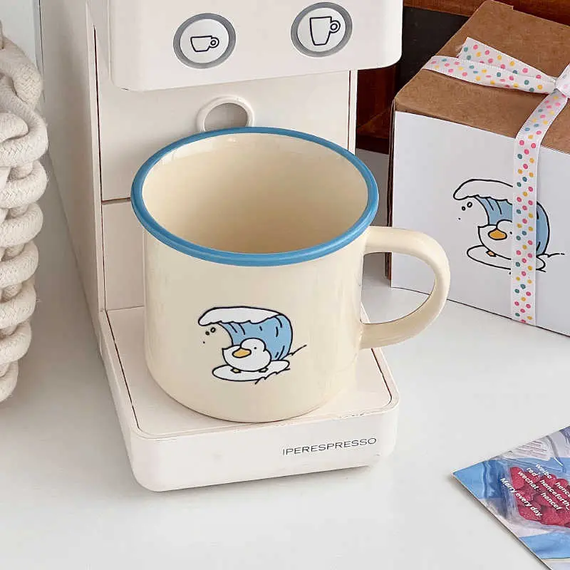 280ml Cartoon Ceramic Mug Cute Printed Couple Cup Coffee Cups With Handle Household Breakfast Milk Oatmeal Mugs