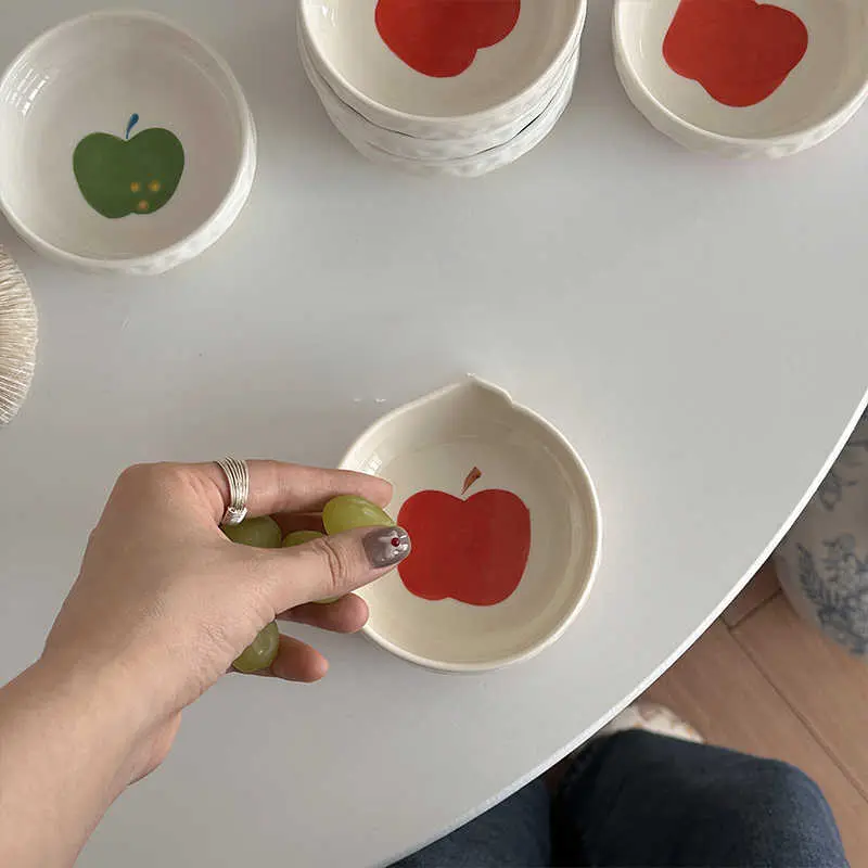 Underglaze Apple Print Ceramic Saucer Delicate Dipping Vinegar Dish Household Hot Pot Soy Sauce Disc
