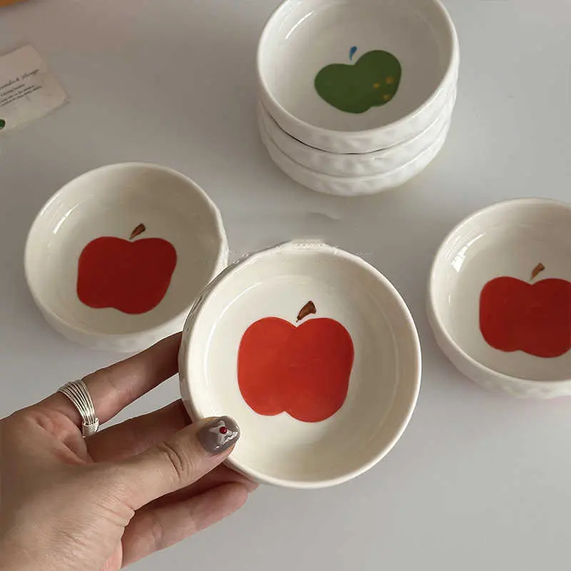 Underglaze Apple Print Ceramic Saucer Delicate Dipping Vinegar Dish Household Hot Pot Soy Sauce Disc