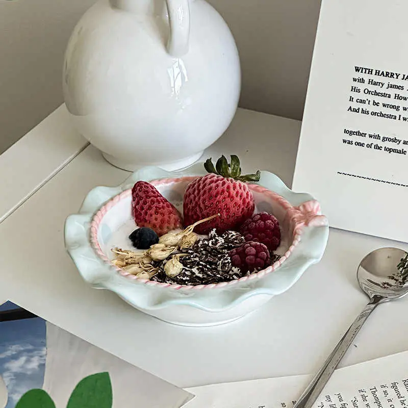 Korean Bow Dessert Bowl Ceramic Polka Dot Baby Bowls Cute Yogurt Ice Cream Bowl Exquisite Tableware