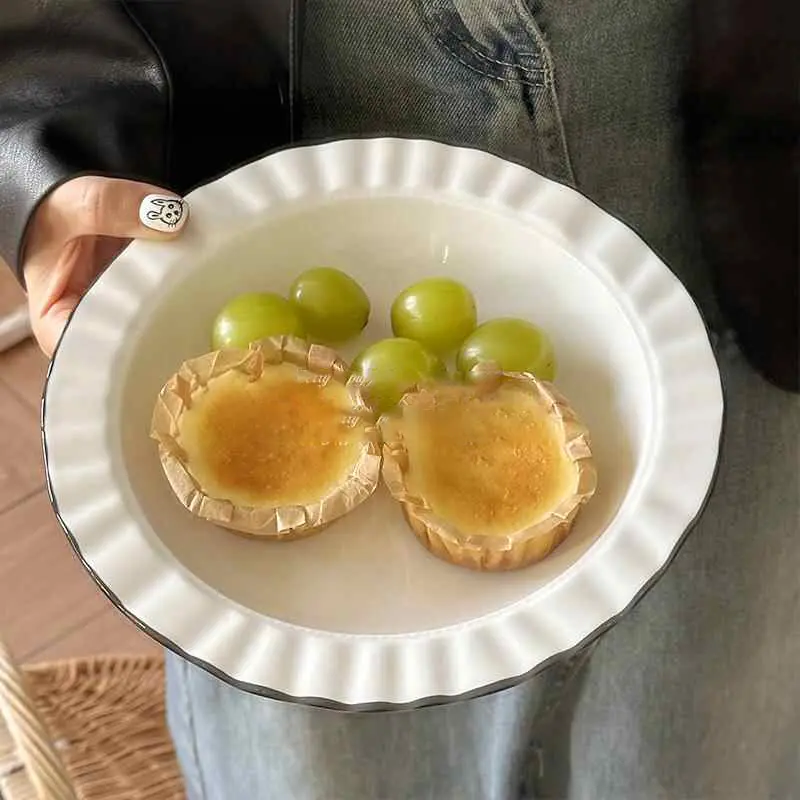 Simple Irregular Ceramic Straw Hat Plate Fruit Salad Dish Household Breakfast Bread Tray Vegetable Plates 21.5cm Tableware