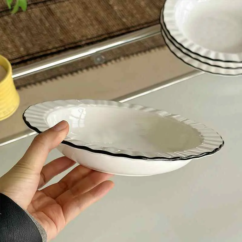 Simple Irregular Ceramic Straw Hat Plate Fruit Salad Dish Household Breakfast Bread Tray Vegetable Plates 21.5cm Tableware
