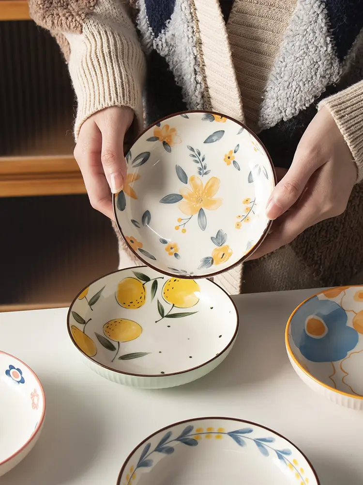 Korean Ceramic Printing Condiment Dish Creative Soy Sauce Vinegar Dipping Saucer Household Snacks Fruit Plate Tableware