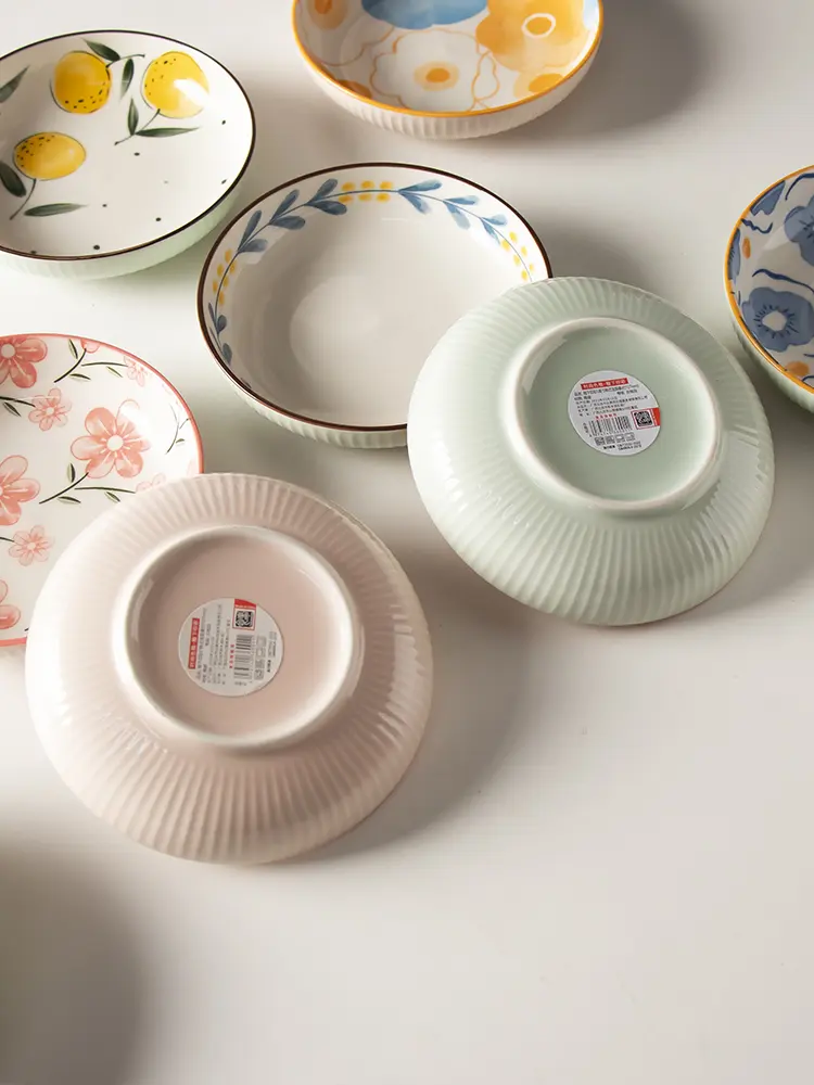 Korean Ceramic Printing Condiment Dish Creative Soy Sauce Vinegar Dipping Saucer Household Snacks Fruit Plate Tableware