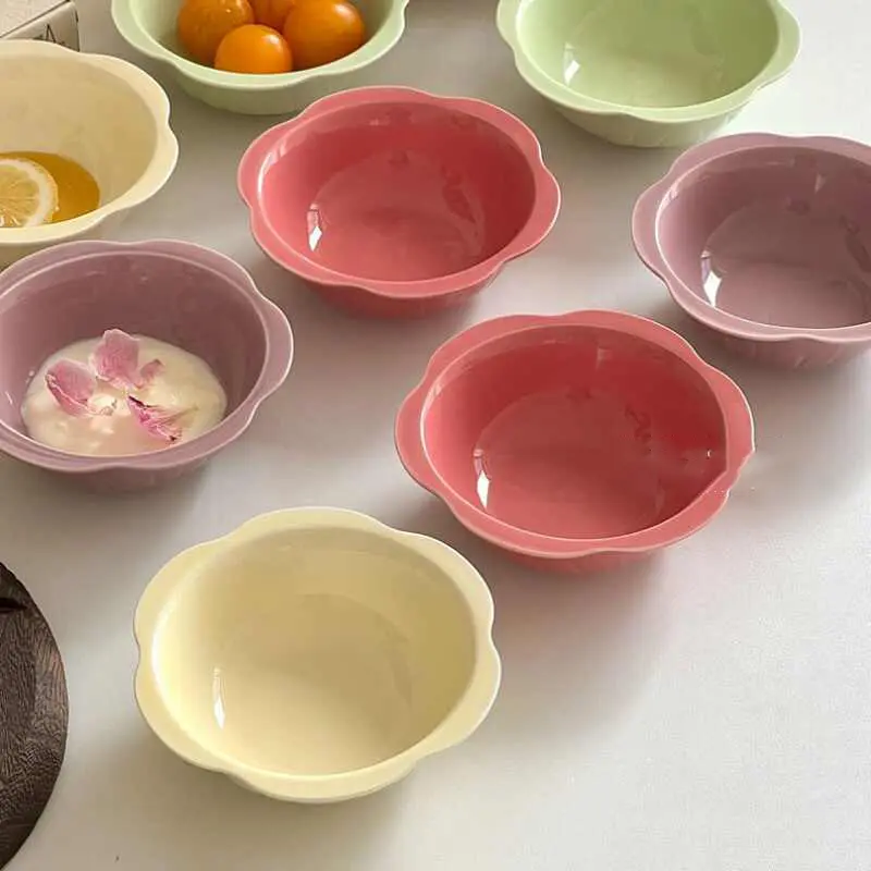 Exquisite Ceramic Flower-shaped Saucer Household Snacks Dessert Pastry Plates Hot Pot Dipping Saucer Solid Colour Tableware