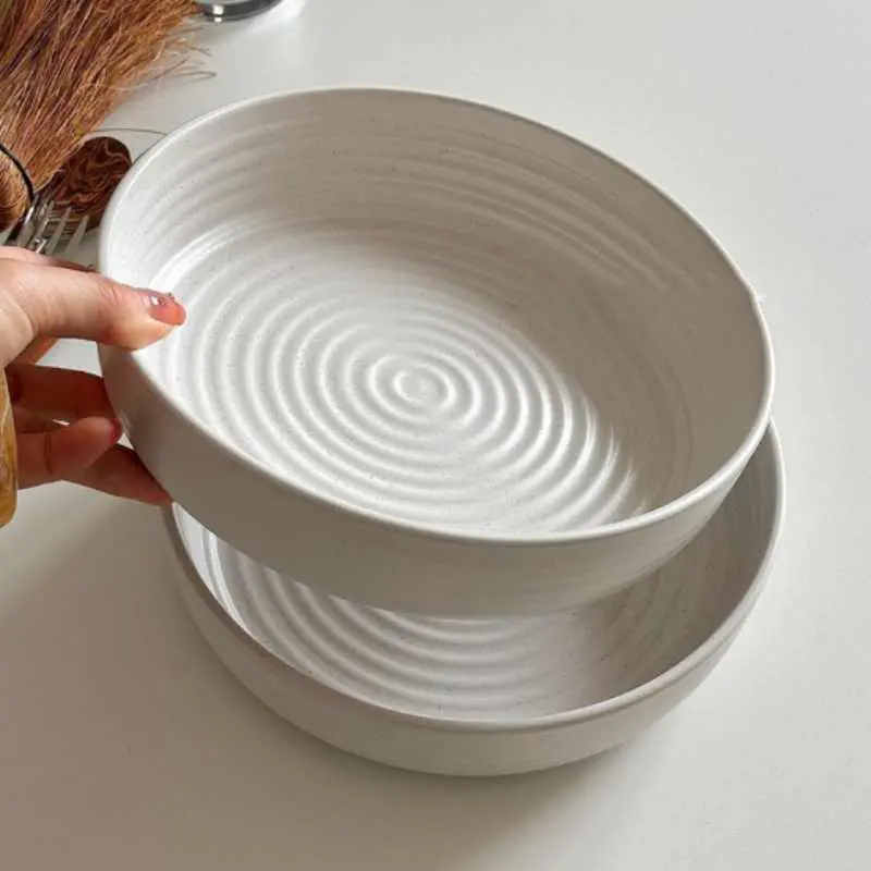 Ceramic Fruit Salad Bowl Household Steak Deep Dish Solid Colour Pasta Plates Kitchen Tableware