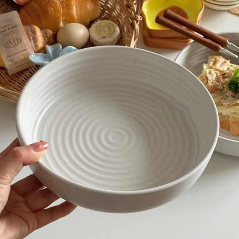 Ceramic Fruit Salad Bowl Household Steak Deep Dish Solid Colour Pasta Plates Kitchen Tableware