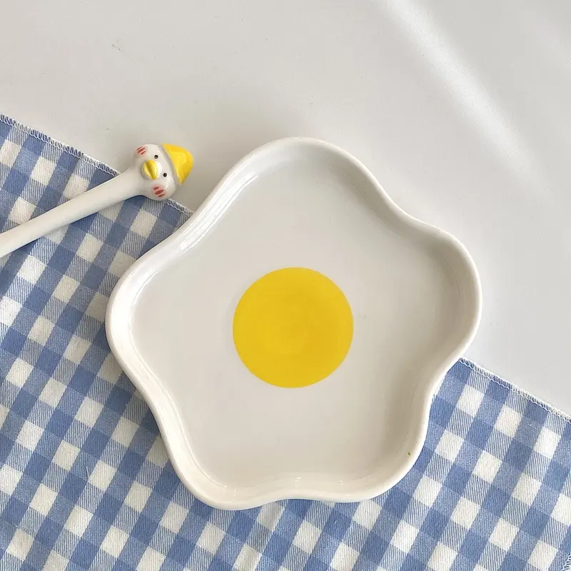 Cute Irregular Ceramic Plate Household Fruit Salad Plates Breakfast Oatmeal Dish Creative Spoon Kitchen Tableware