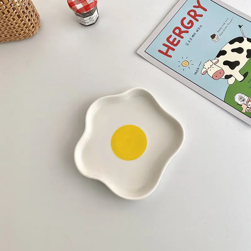 Cute Irregular Ceramic Plate Household Fruit Salad Plates Breakfast Oatmeal Dish Creative Spoon Kitchen Tableware