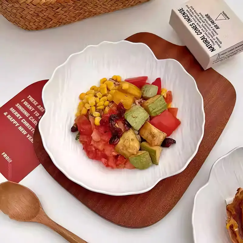 Irregular Rock Pattern Ceramic Vegetable Plate Light Luxury Ceramic Salad Tray Solid Color Breakfast Pastry Dish 20.3cm