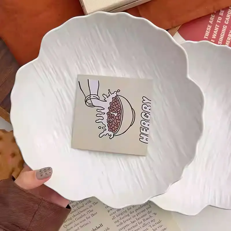 Irregular Rock Pattern Ceramic Vegetable Plate Light Luxury Ceramic Salad Tray Solid Color Breakfast Pastry Dish 20.3cm