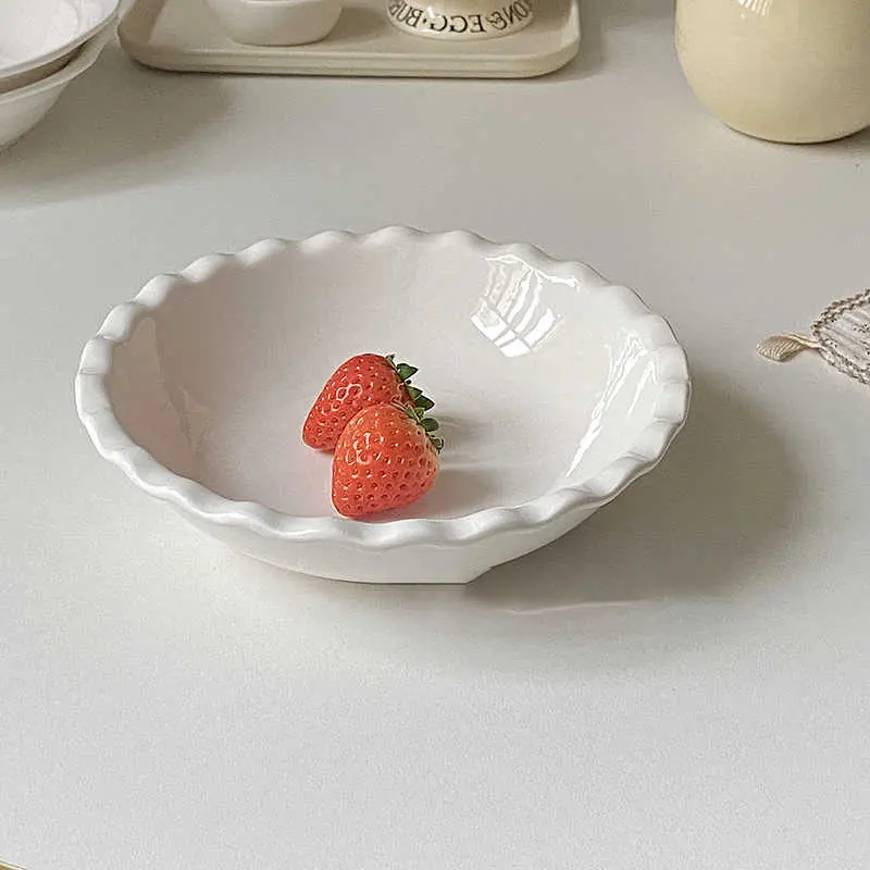Simple Ceramic Deep Dish Solid White Fruit Salad Tray Home Spaghetti Plate Dessert Plates Tableware