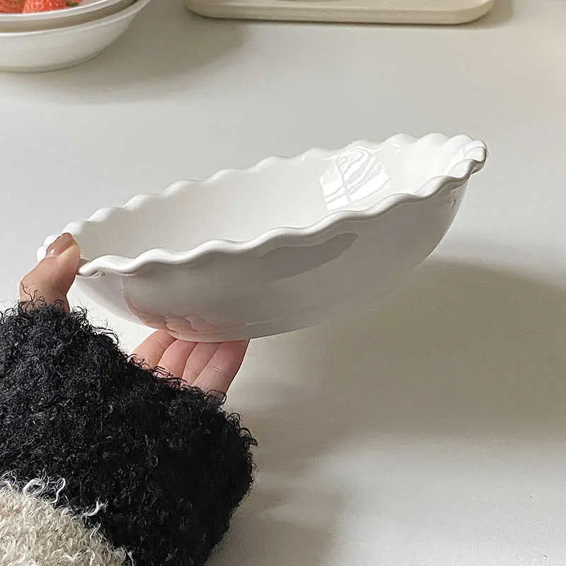 Simple Ceramic Deep Dish Solid White Fruit Salad Tray Home Spaghetti Plate Dessert Plates Tableware
