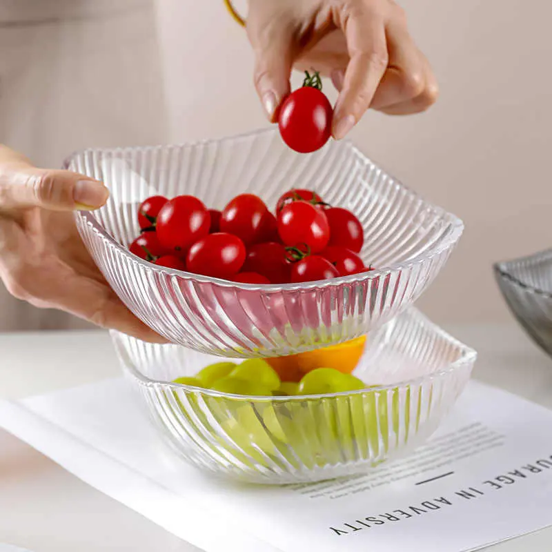 Transparent Glass Fruit Bowl Simple Yoghurt Salad Bowls Living Room Fruit Snacks Ornament Small Milk Oatmeal Breakfast Bowl