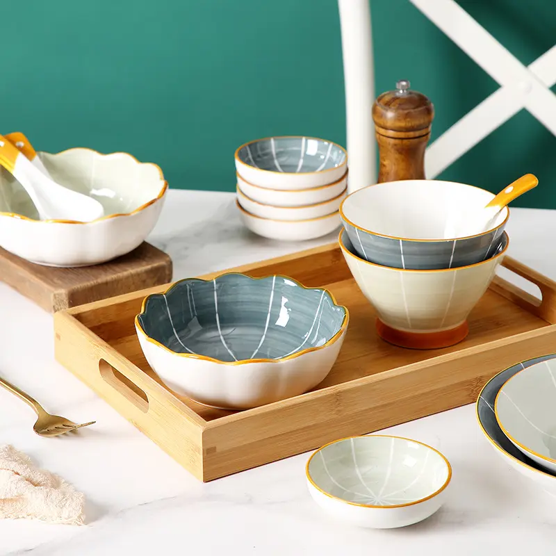 Flower Shape Underglaze Ceramic Salad Bowl Simple Fruit Snack Bowl Nordic Style Household Tableware